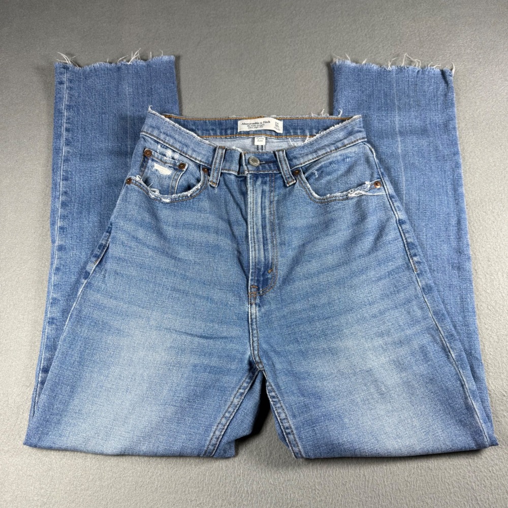 Abercrombie & Fitch Curve Love Ankle Straight Ultra High Rise Jeans 24 00R Blue